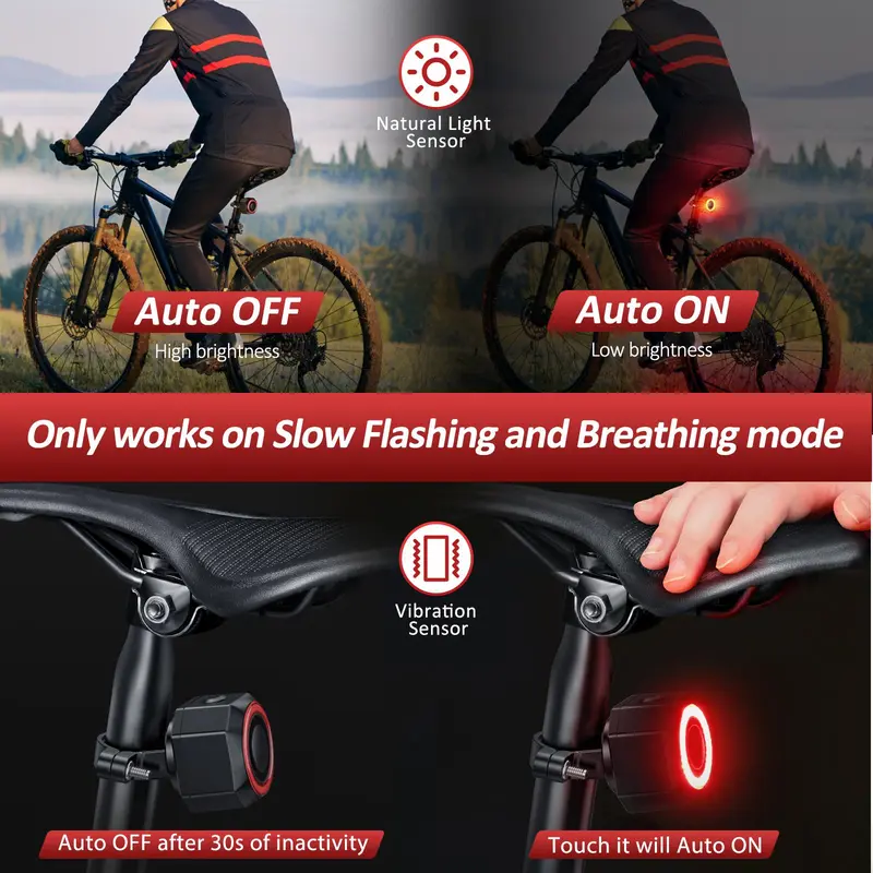 Smart Bike Tail Light, Bike Brake Light, Auto on/Off Anti Theft Bike Alarm with Remote, LED Rechargeable Bicycle Tail Light 5