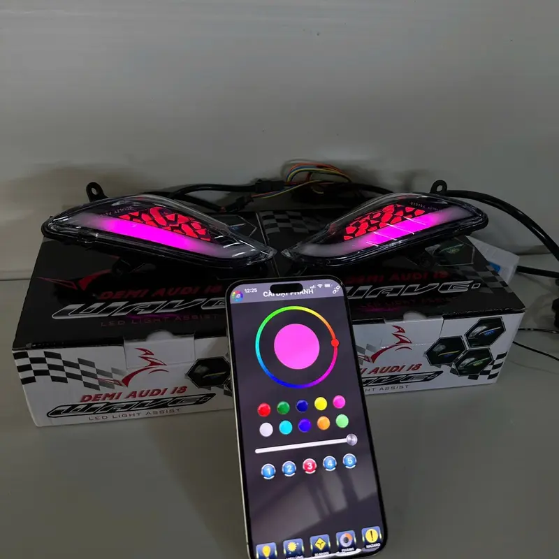 CỤM LED XI NHAN TRƯỚC AUDI I8 đổi màu qua app lắp cho wave (50-100-110) bảo hành 6 tháng 1