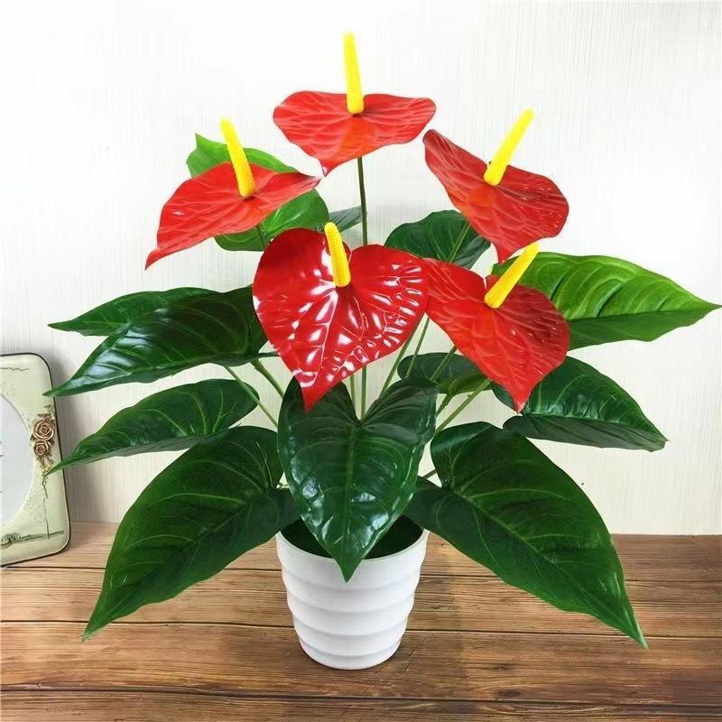 Cây hồng môn yến 5 bông VI160, cây nhựa cao 50cm (không kèm chậu), cây giả trang trí