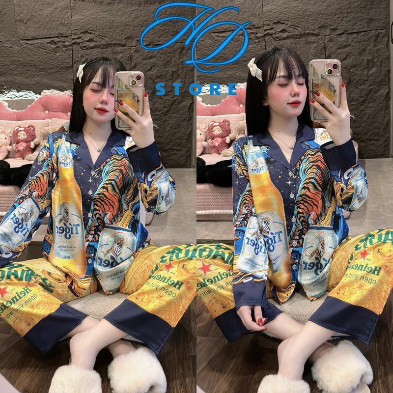 DƯỚI 58Kg Dưới 1’63 [ Mẫu Tết ] Đồ Bộ Nữ Lụa Latin Mặc Nhà Áo Tay Dài Thiết Kế Ken Xanh Ger Đỏ Đồ ngủ Bộ Ngủ Pijama Lịch Nho - HD STORE 3