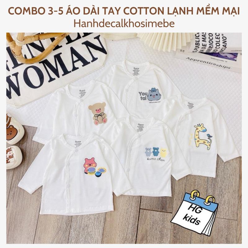 [Combo 3-5 Chiếc] Áo Sơ Sinh Dài Tay Vải Cotton Thun Lạnh Nền Trắng size 3-9kg Cho Bé Yêu (Mã Mới)