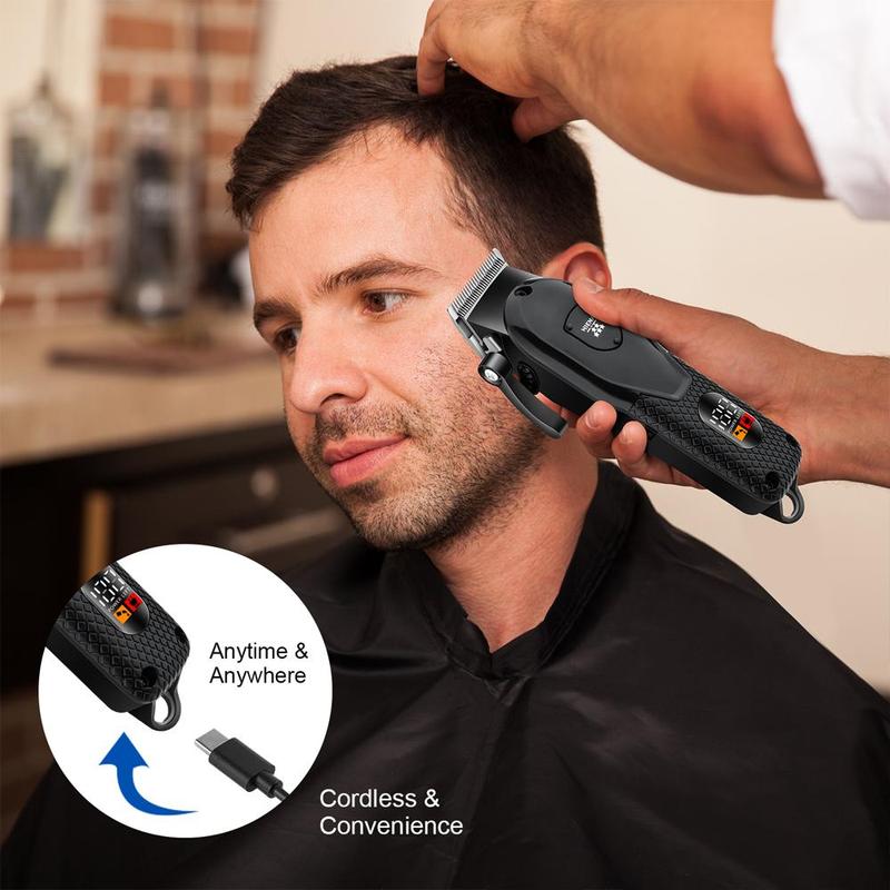 Professional Men's Hair Clipper with LED Display, 1 Set USB Rechargeable Men's Hair Cutting Machine, Cordless Hair Clipper Trimmer, Barber Kit 6