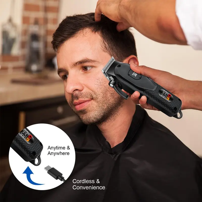 Professional Men's Hair Clipper with LED Display, 1 Set USB Rechargeable Men's Hair Cutting Machine, Cordless Hair Clipper Trimmer, Barber Kit 6