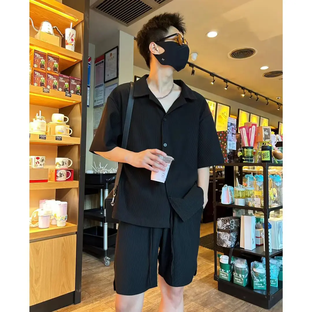 Bộ Đùi Kết Hợp Áo Sơ Mi Dành Cho Nam Nữ Chất Vải Len Gân Menswear Quần