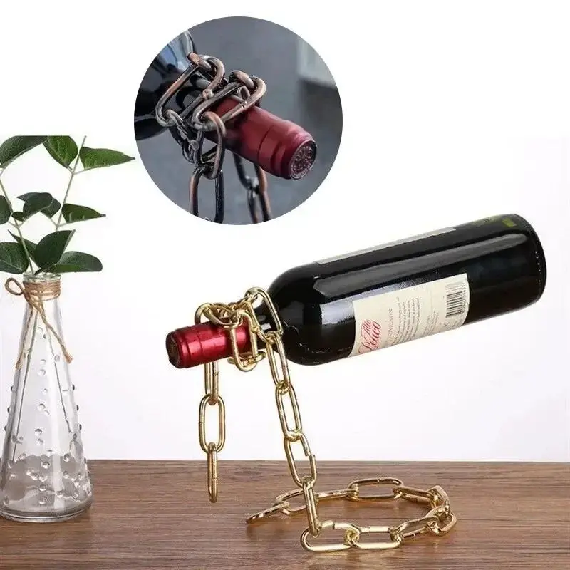 Hanging Chain Rack Fashionable Wine Bottle Holder Creative Iron Rope Wine Rack Kitchen Dining Room Cellar Bar Decor Ornament