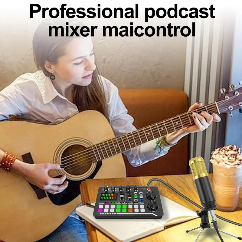 Professional Audio Mixer Kit, Live Sound Card with Stunning DJ Mixer Effects and Voice Changer for Karaoke, Live Streaming, Recording, and Gaming, Smartphone 8