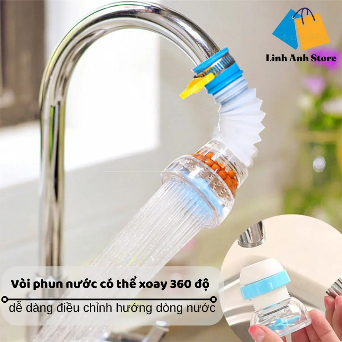 vòi chống bắn nước chất liệu pvc,pp xoay 360do tăng áp dau voi voi loc nuoc thong minh