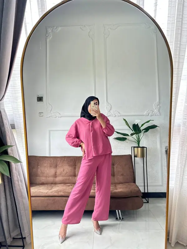 Betha One Set Crincle Airflow Premium / Setelan Kantor / Baju Setelan Wanita V Neck Atasan Bawahan Celana Kulot Panjang 7