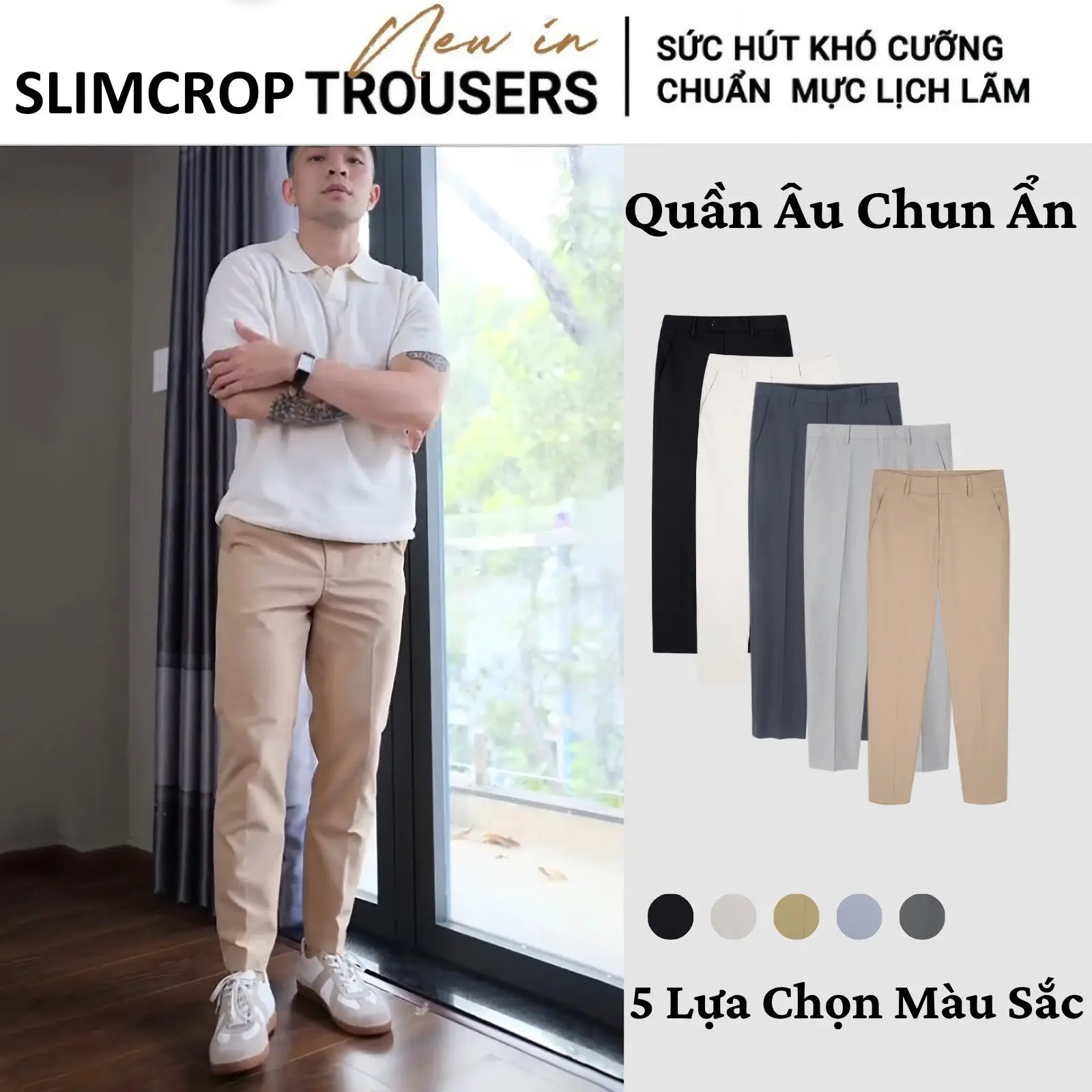 Quần âu nam chun ẩn chất vải chéo 79 phân khúc cao form dáng Slimcrop trẻ trung, năng động Menswear Pants Màu Đen Ong Nhung