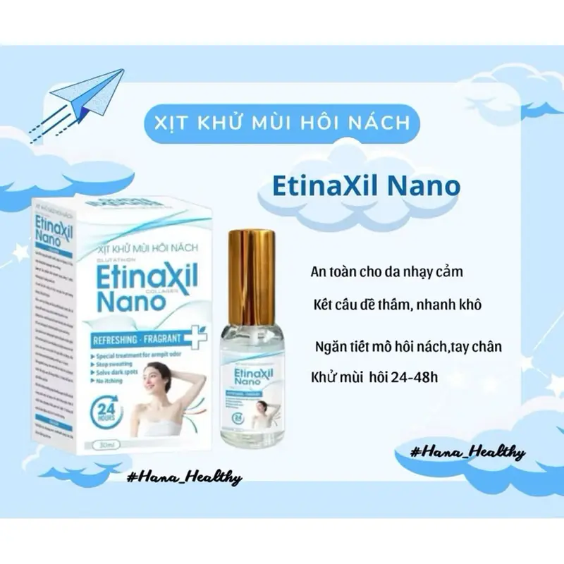 Xịt Khử Mùi 2 trong 1 GLUTATHION ETINAXIL NANO 30ML - Khử Mùi Hôi Nách, Hôi Chân, Ngăn Tiết Mồ Hôi, Mùi Cơ Thể 24H 2