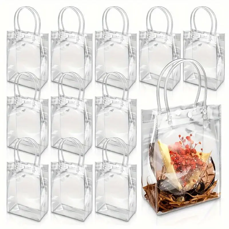 Clear Plastic Gift Bag with Handle, 11pcs/set Reusable Clear Tote Bag, Gift Wrapping Supplies for Mother's Day Easter Wedding Party Birthday