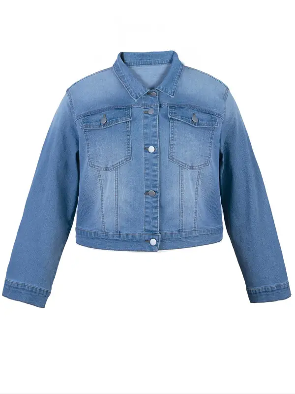 【Plus Size】denim Jacket, Casual Long Sleeve Outerwear for Summer, Women's Longsleeves Clothes for Daily Wear, Coats, Summer Tops, Womenswear, Casual Fashion Jacket 1