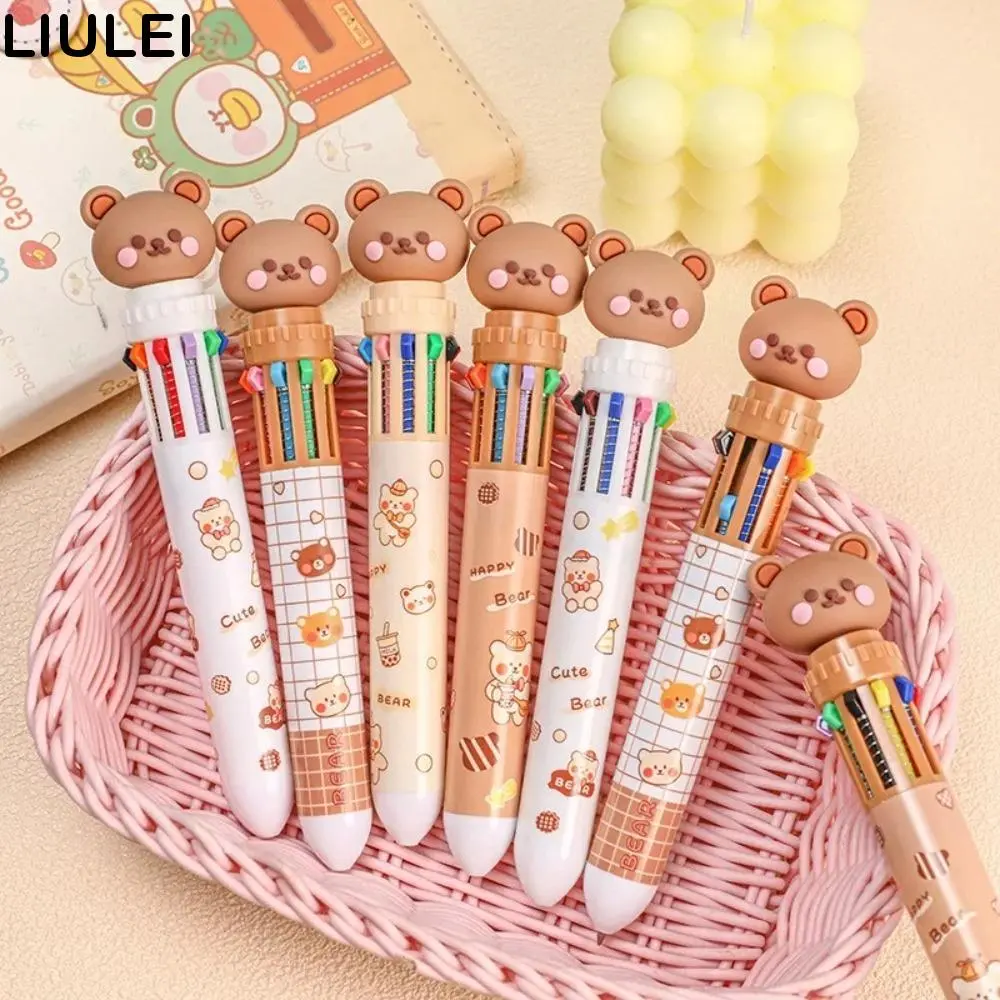 Kawaii 10 Color Ballpoint Pen 0.5mm Cartoon Bear Student Writing Tool Press Korean Stationery School Office Supplies