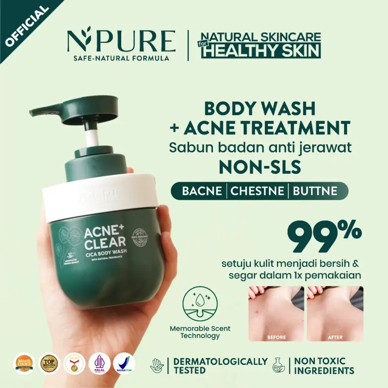 NPURE ACNE+ CLEAR CICA BODY WASH Organik Soap Mandi Tubuh Cair Wangi 0