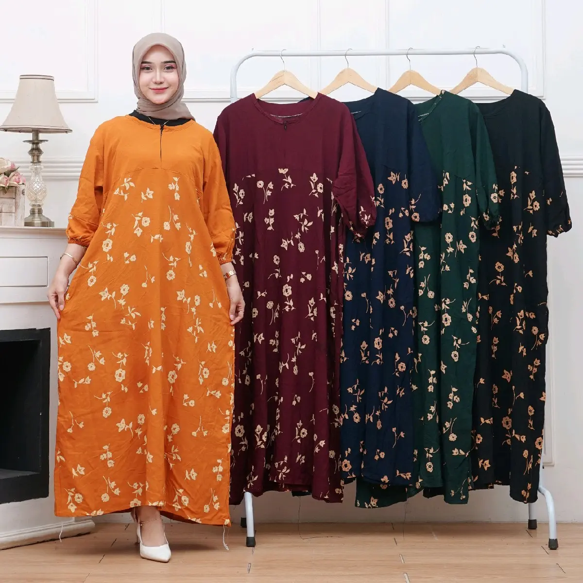 Gamis Rayon Premium tebal motif Bunga Sakura nyaman di pakai