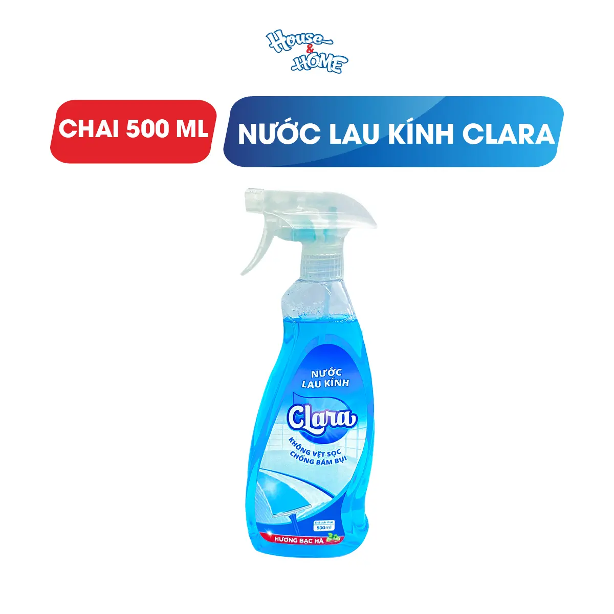 Nước lau kính Clara chai 500ml làm sạch nhanh gương kính, sáng bóng, chống bám bụi và chống đọng hơi nước
