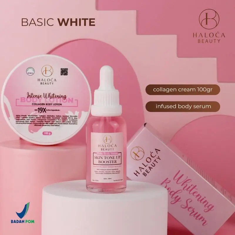 [ HALOCA BEAUTY ] Hallowica | Basic White 100gr | Body Lotion Collagen Cream 100gr + Infused Body Serum | Lotion Pemutih Badan