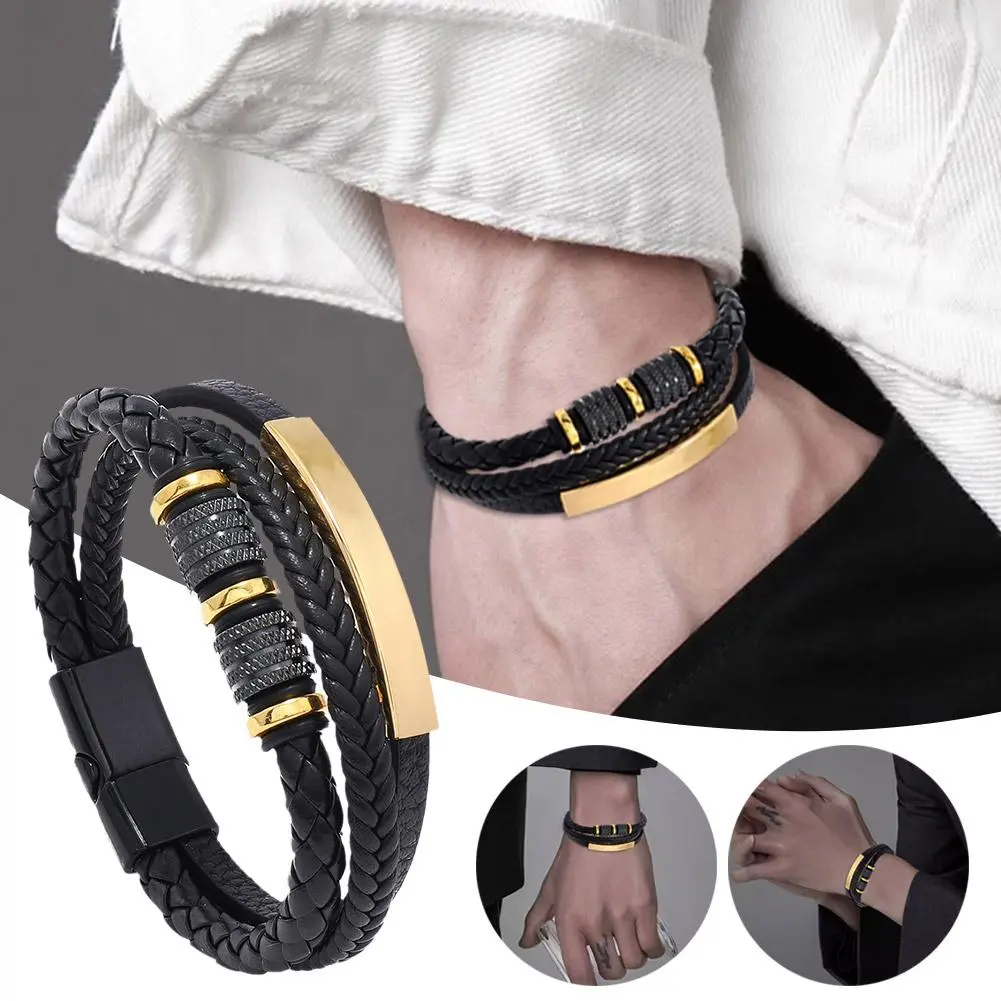 Vòng Tay Móc Cài Từ Tính, Phong Cách Punk Cổ Điển Cho Nam, Được Làm Bằng Thép Titan Và Da, Dây Bện Nhiều Lớp, Thiết Kế Hình Hình Thái Cực Quyền, Thích Hợp Làm Vòng Tay, Vòng Tay Quyến Rũ Hợp Xu hướng Hình Thái Cực Quyền, Quà Tặng Và Phụ Kiện