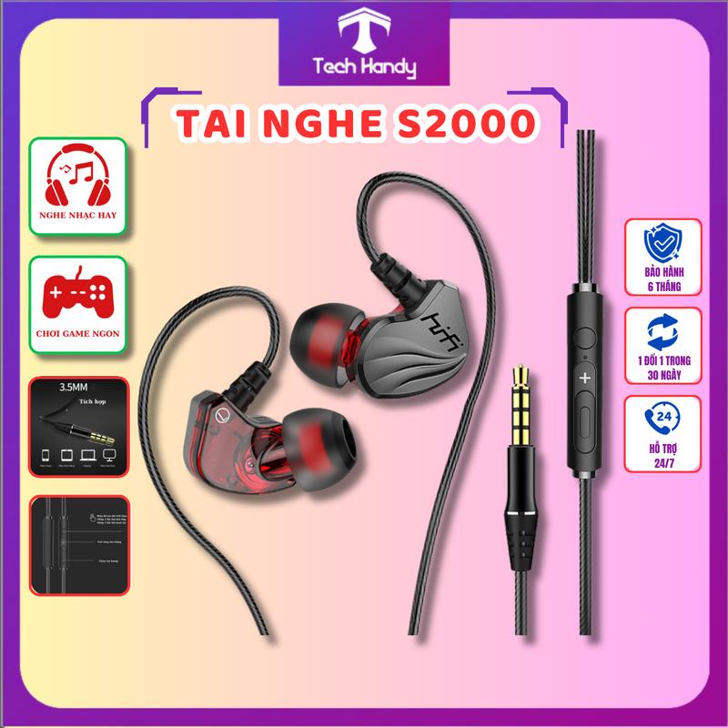 Tai nghe gaming có dây S2000 có mic nhét tai chống ồn chơi game bass căng Tech Handy Nghe Nhạc Earphone