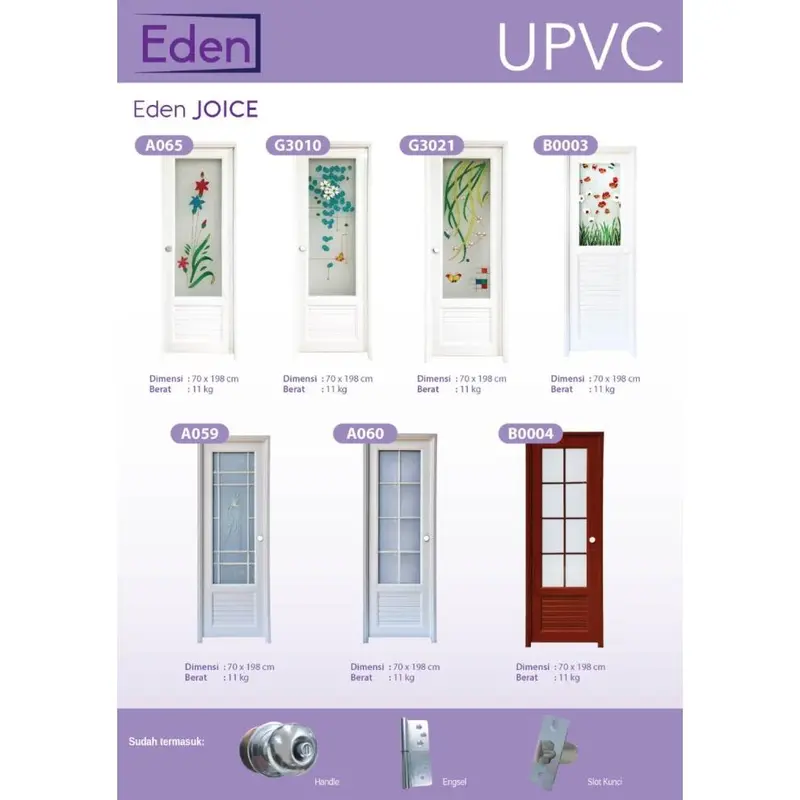 TERBAIK PINTU KAMAR MANDI UPVC EDEN JOICE 3/4 KACA MOTIF TIPE A060 UPVC 3