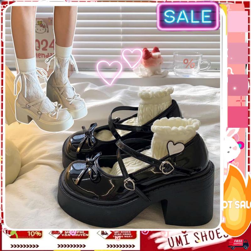 MỚI VỀ Giày Mary Jane Nữ DUP CEO Đế Bằng Cao 5cm búp bê Lolita da quai cài màu đen kem đẹp thời trang hot. giày mary Shoes