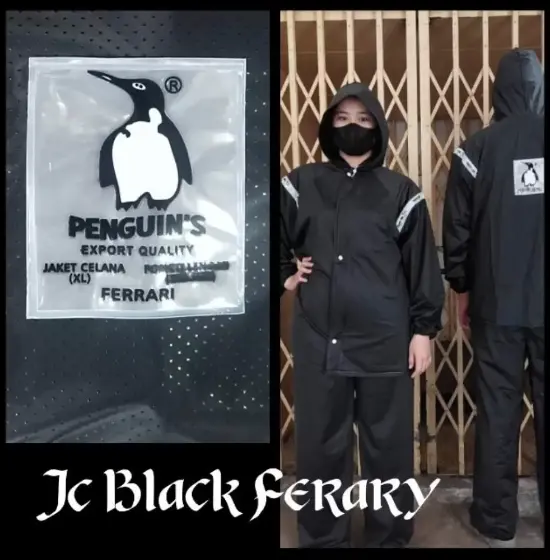 Jas hujan PENGUIN jacket celana Ferary XL BLACK - jas hujan stelan hitam - jas hujan pinguin murah