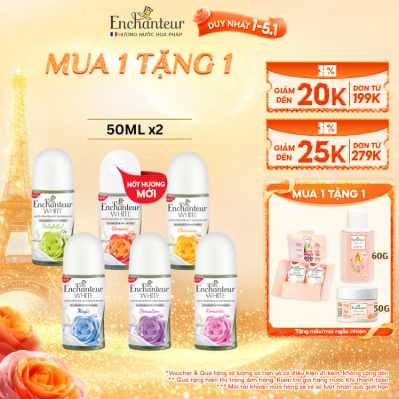   DUY NHẤT 1-5.1  MUA 1 ĐƯỢC 3  Combo 2 lăn khử mùi nước hoa dưỡng trắng da Ngăn mùi lên đến 60H White Enchanteur 50ml - 65ml  5 mùi  