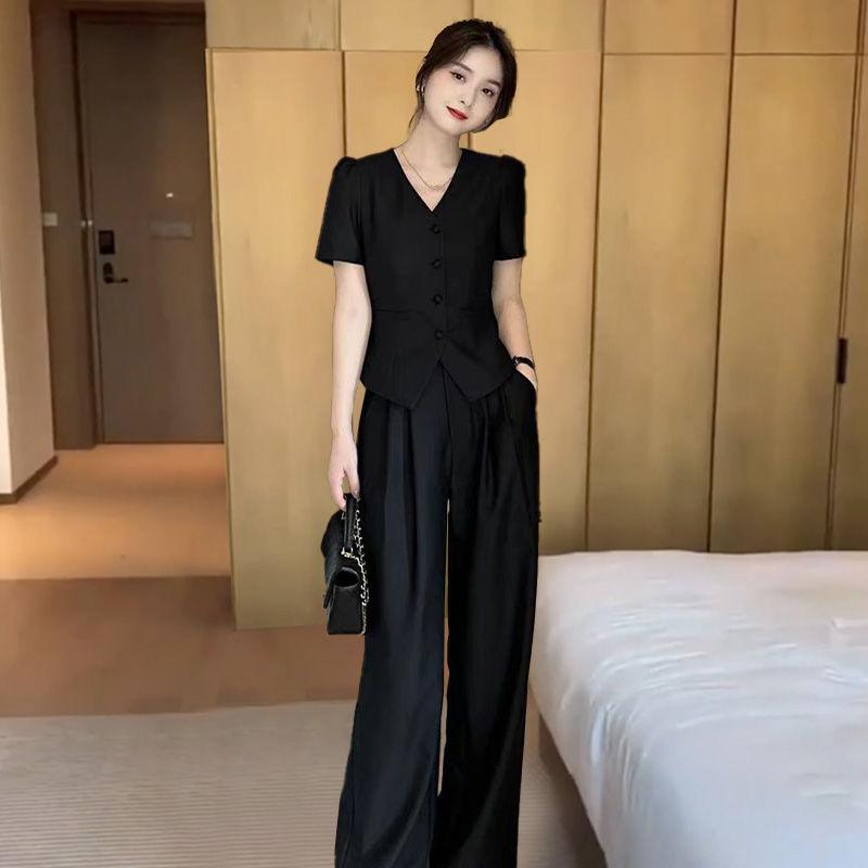 Bộ Đồ Thời Trang Mùa Hè, Áo ngắn Tay Thanh Lịch Bó Sát Áo Khoác Ngắn, Quần Dài Ống Đứng, Bộ Đơn / Bộ 1