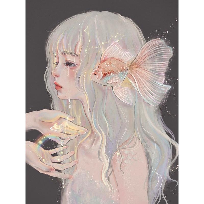 Tranh đính đá tự làm giá rẻ in theo yêu cầu 30x40cm tranh đính đá phong cảnh Anime 5D Nước Mắt Nàng Tiên