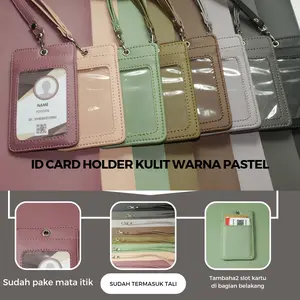 id card holder lanyard kulit name tag warna PASTEL ktp card cover lucu