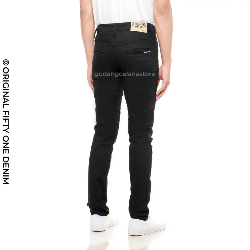 FIFTY ONE DENIM - Celana Chino Pria Panjang Slim Fit Katun Twill Stretch Melar Hitam Pekat Premium New Original Distro Fifty One Denim Nyaman Tebal Melar Santai Black Ukuran 28-34 5