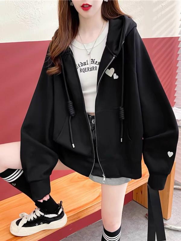 Áo Khoác Hoodie Form Rộng Nón 2 Lớp Thêu Hình Trái Tim Đôi Cực Xinh 2