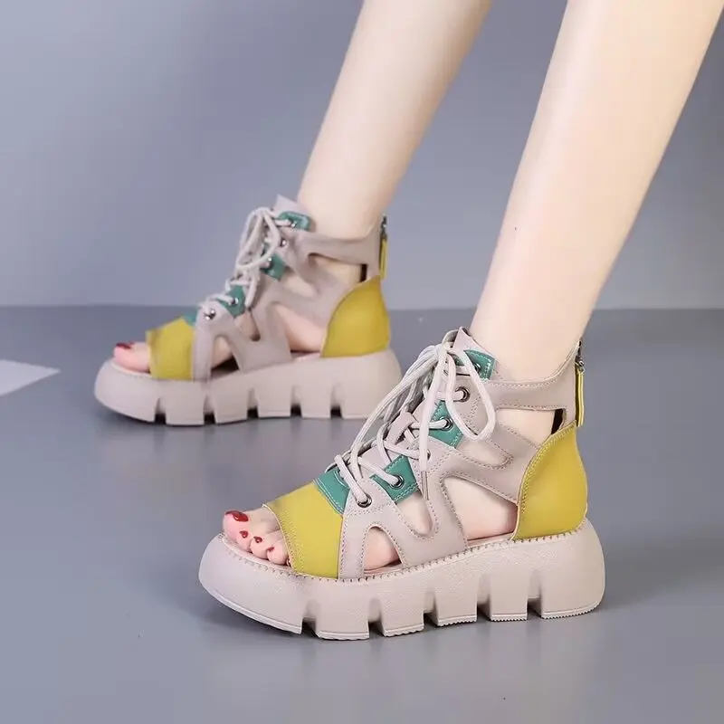 Bốt Sandal Cao Cấp, Thời Trang, Dành Cho Nữ, Thoáng Khí, Đế Dày, Không Trơn Trượt, Đế Bằng La Mã, Dép Nữ, Hàng Mới Về 2024 DéP Shoes GiàY Đế Cao