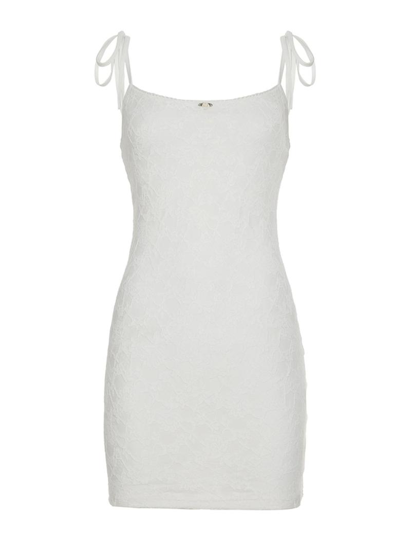 Product Introduction of Women's Plain Tie Shoulder Lace Cami Dress, Y2K Fashion Sleeveless Spaghetti Strap Dress for Daily Outdoor Wear, Women Dress for Summer 7