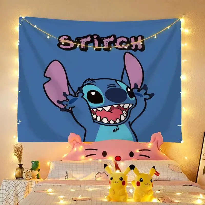 Stitch Lilo and Baby Cute Cartoon Background Cloth Dormitory Bedside Rental House Renovation Photo Decoration Wall Tapestry