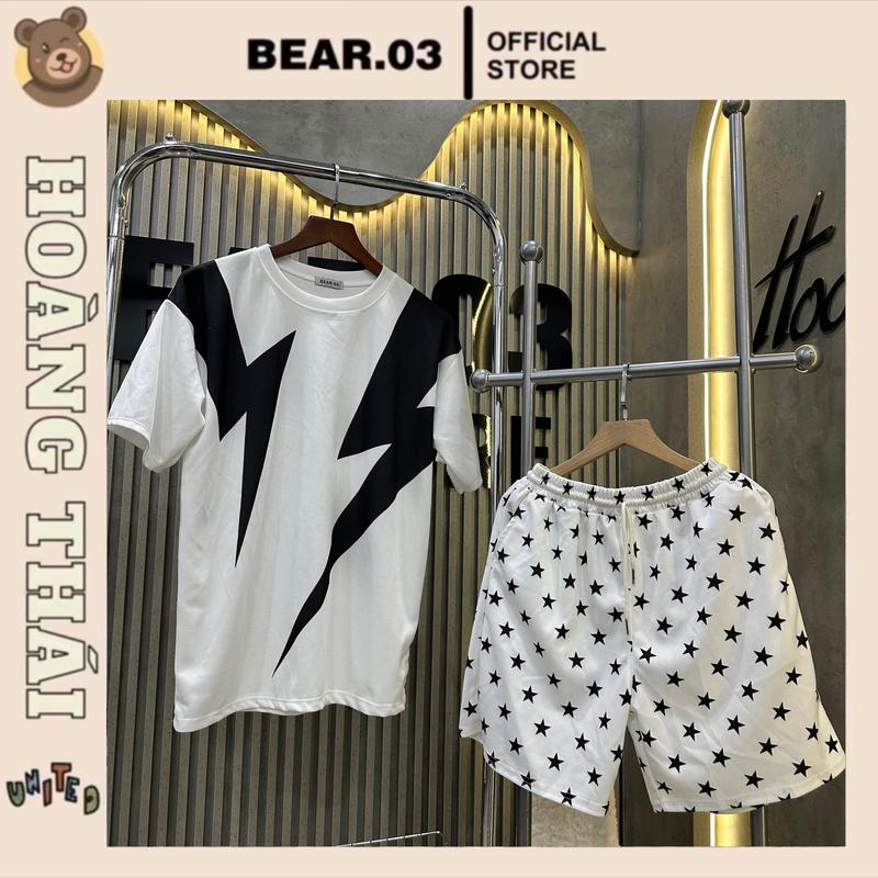 Bộ quần áo màu trắng- áo hai tia sét + quần hoạ tiết ngôi sao HT: 29 Menswear Nam