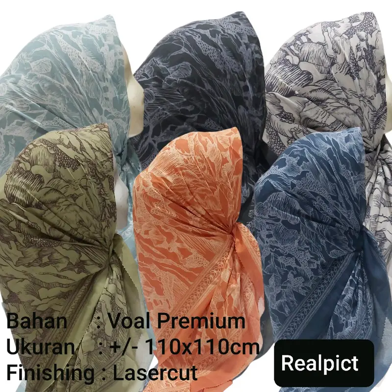 (08 S / 12 N)Jilbab Voal Motif lasercut,Hijab Voal Lasercut Muslim Square Segi Empat 5