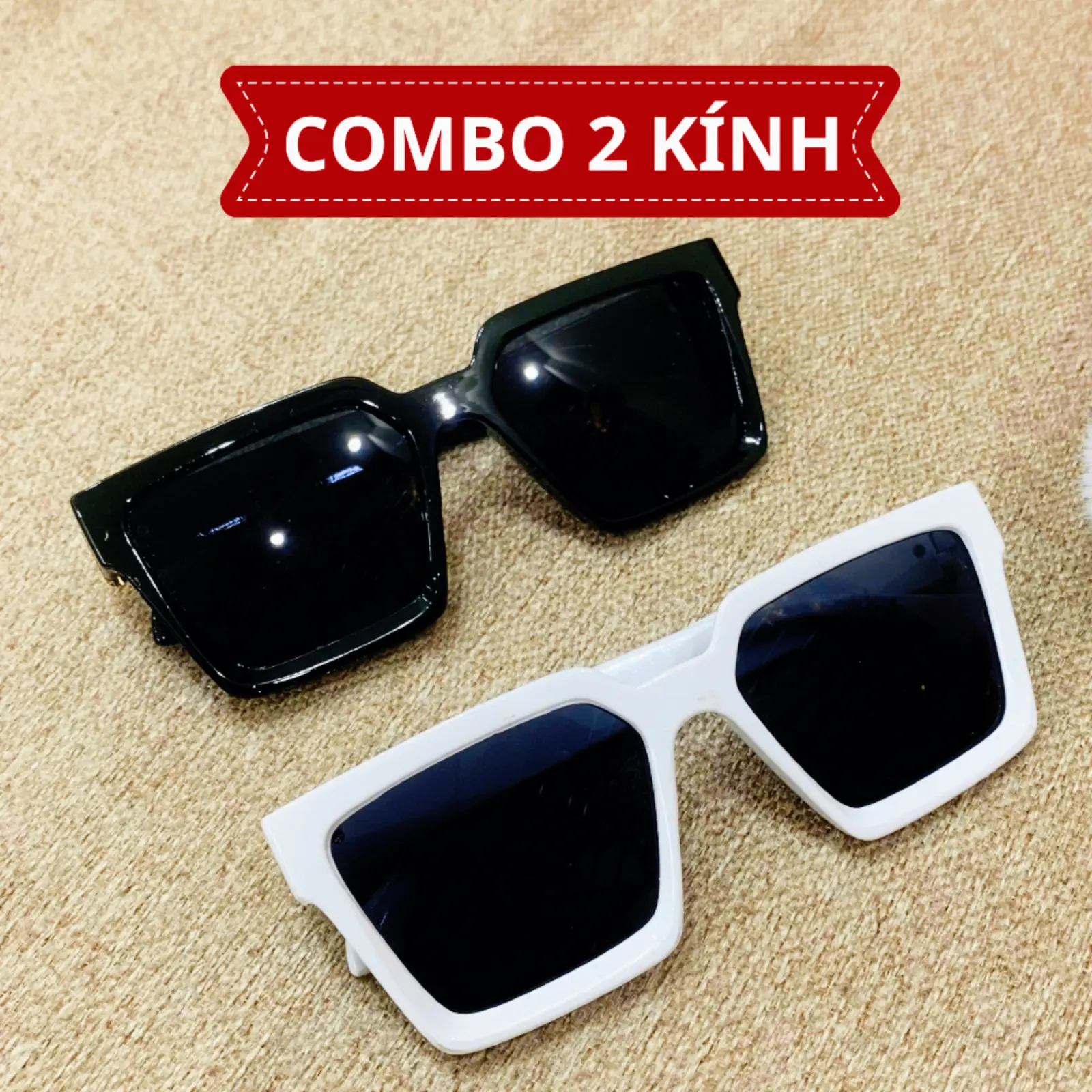 Combo 2 Kính mát thời trang nữ gọng vuông, Kính râm chống tia UV, Kính thời trang hàn quốc D13