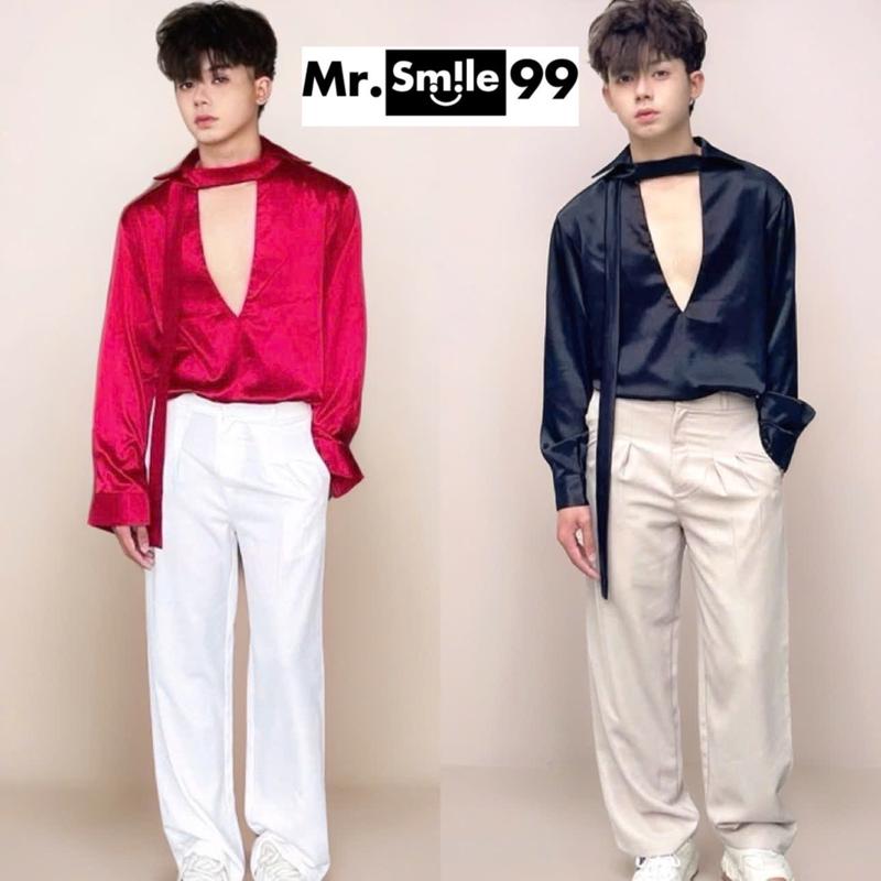 Áo Sơ Mi Tay Dài Cổ V Khoét Sâu Phối Dây Tặng Kèm Chất Dày Đẹp Hàng Thiết Kế Mr Smile 99 SHOP SM142