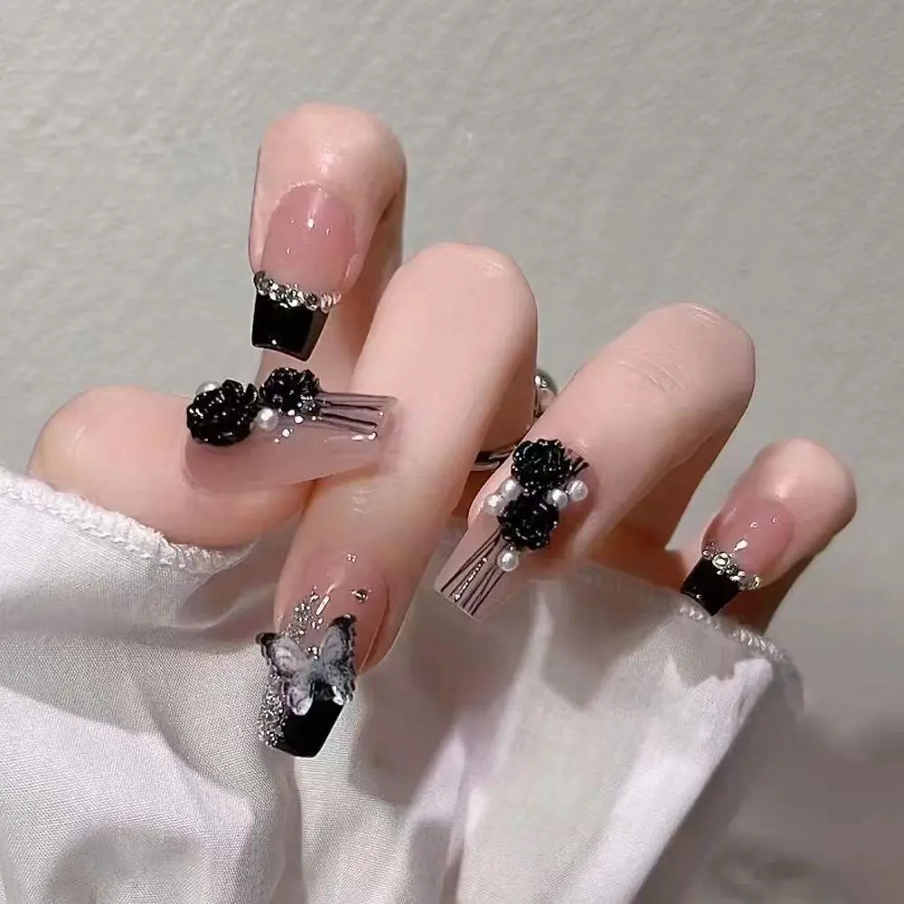 【LP COD FREE JELLY GLUE】24Pcs Decorative Fake Nails French Ballerina Fake nails Fake nails with glue Press on nails Nail manicure set Fake nail with 3D design Nail Art
