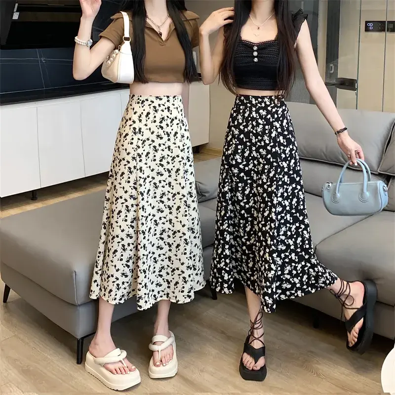 Váy Hoa, Ngoại Cỡ, Bó Eo, Chữ A, Mỏng Vừa Vặn, Dài Trung Bình Thích Hợp Cho Cô Gái Đầy Đặn, Mùa Hè Mới, Váy Phù Hợp Women Khuy