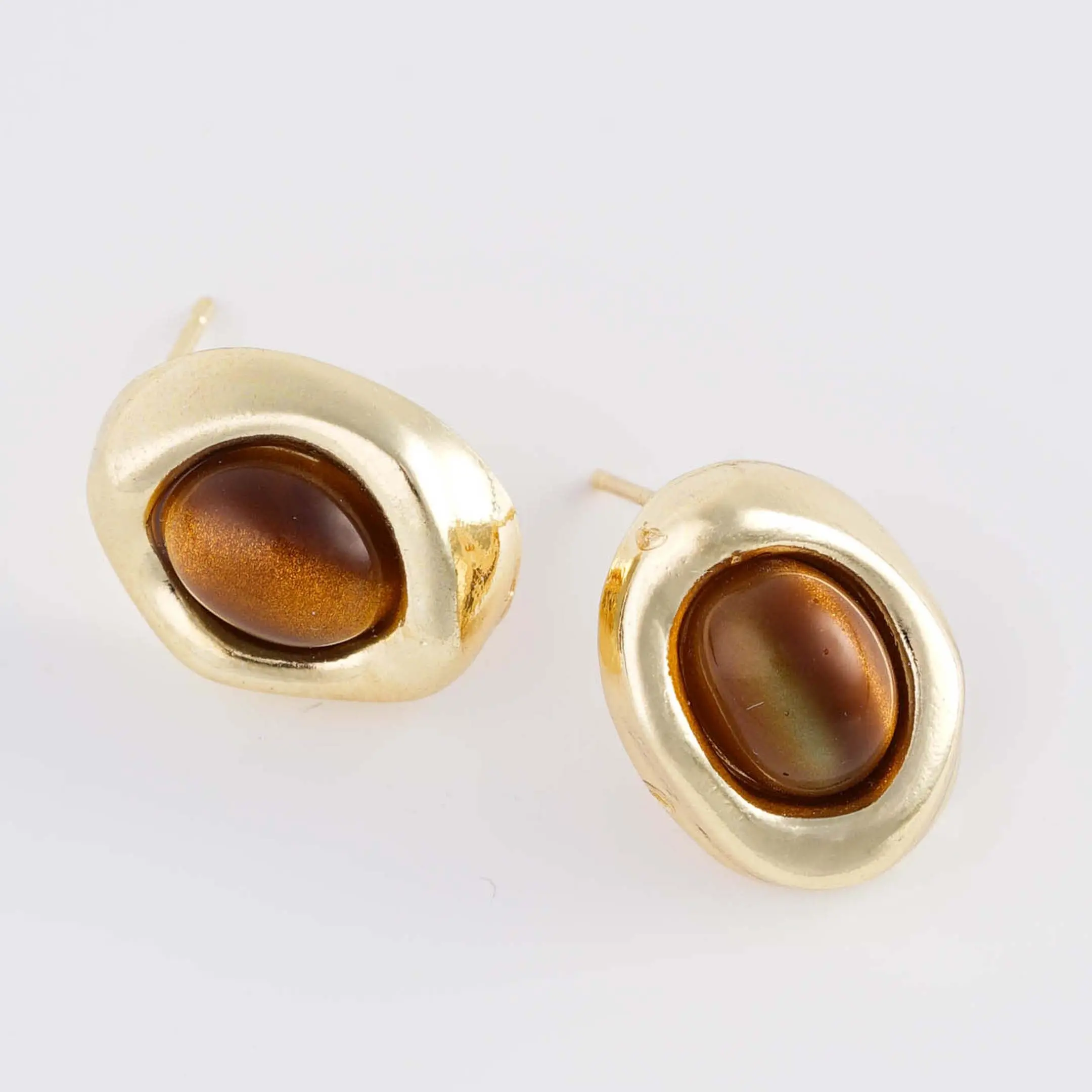 Kaulanada Earrings Anting Stud Wanita Gold Plated Oval with Sterling Silver Posts