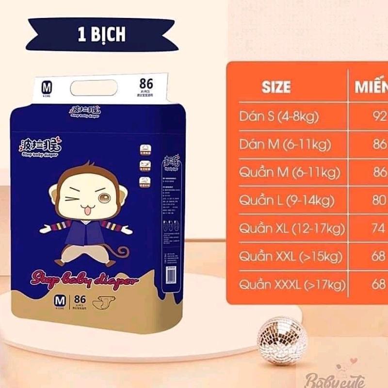 Bỉm Step Baby mỏng mềm cho Trẻ sơ sinh Cho Bé Vải Cotton khỉ bỉm con sleepy bỉm monkey bỉm sơn