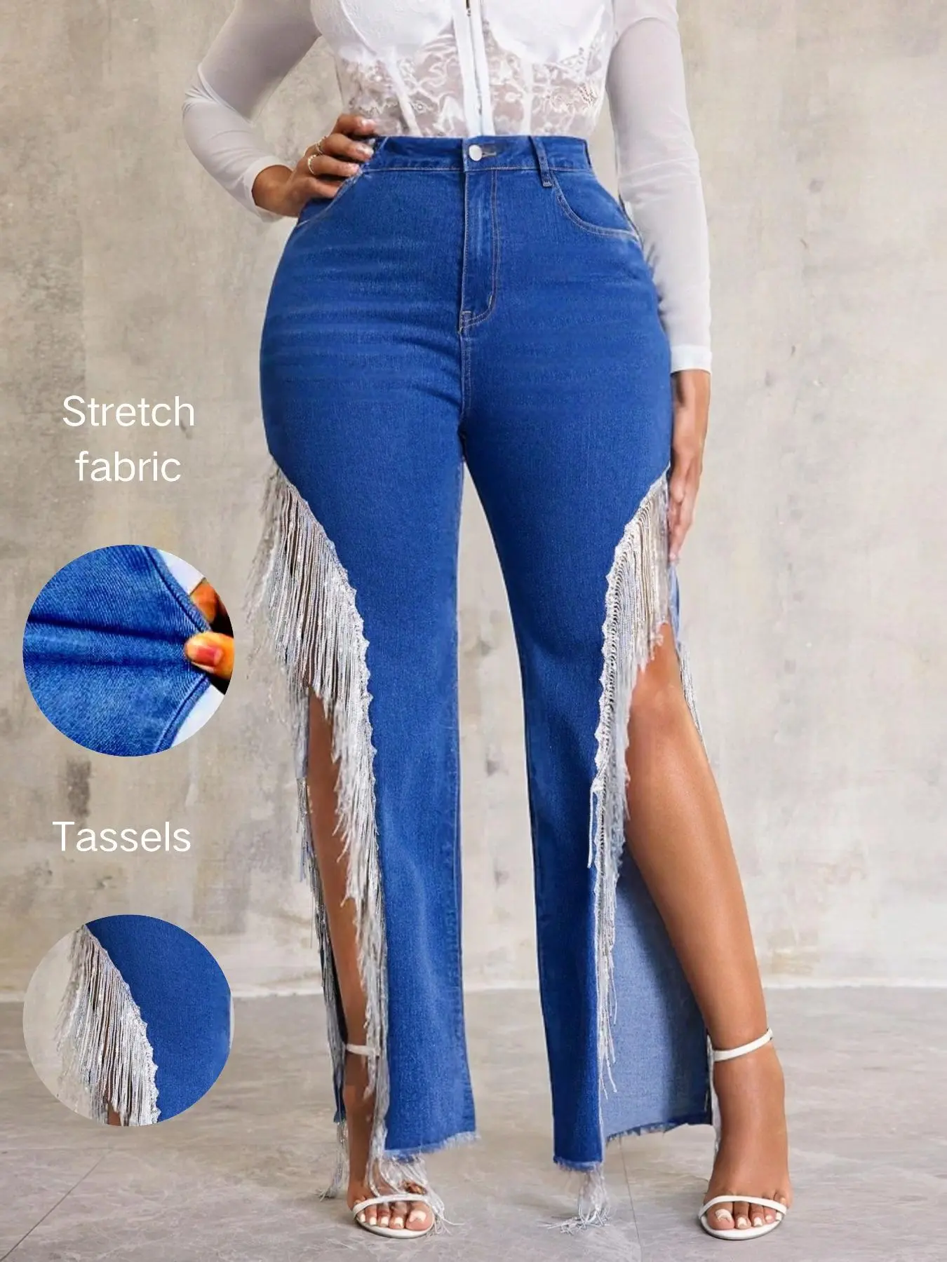 Women's Fringe Trim Denim Jeans, Casual Comfy Jeans for Daily Wear, Ladies Bottoms for Summer