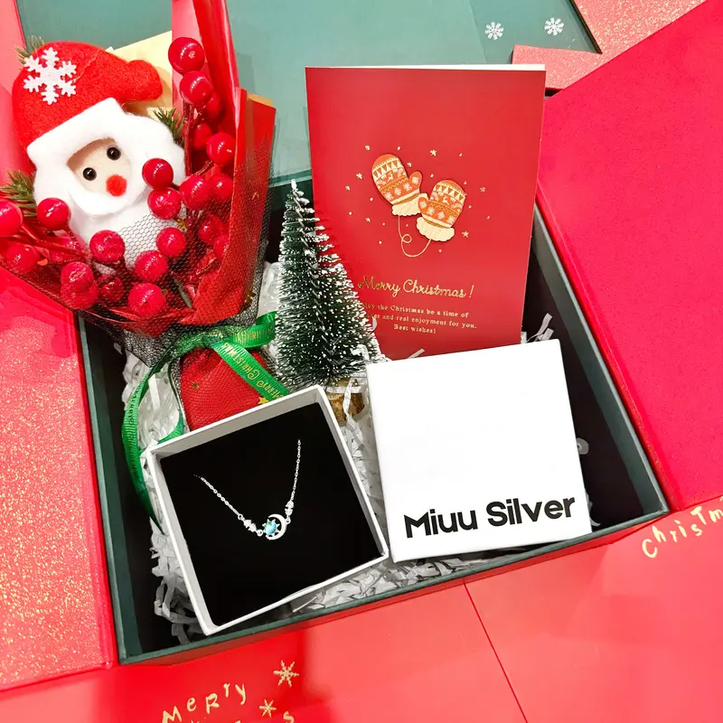 Hộp quà tặng Giáng sinh Miuu Silver, bộ quà tặng trang sức bạc 925 không có nến, box bao gồm sản phẩm và nước rửa bạc 6