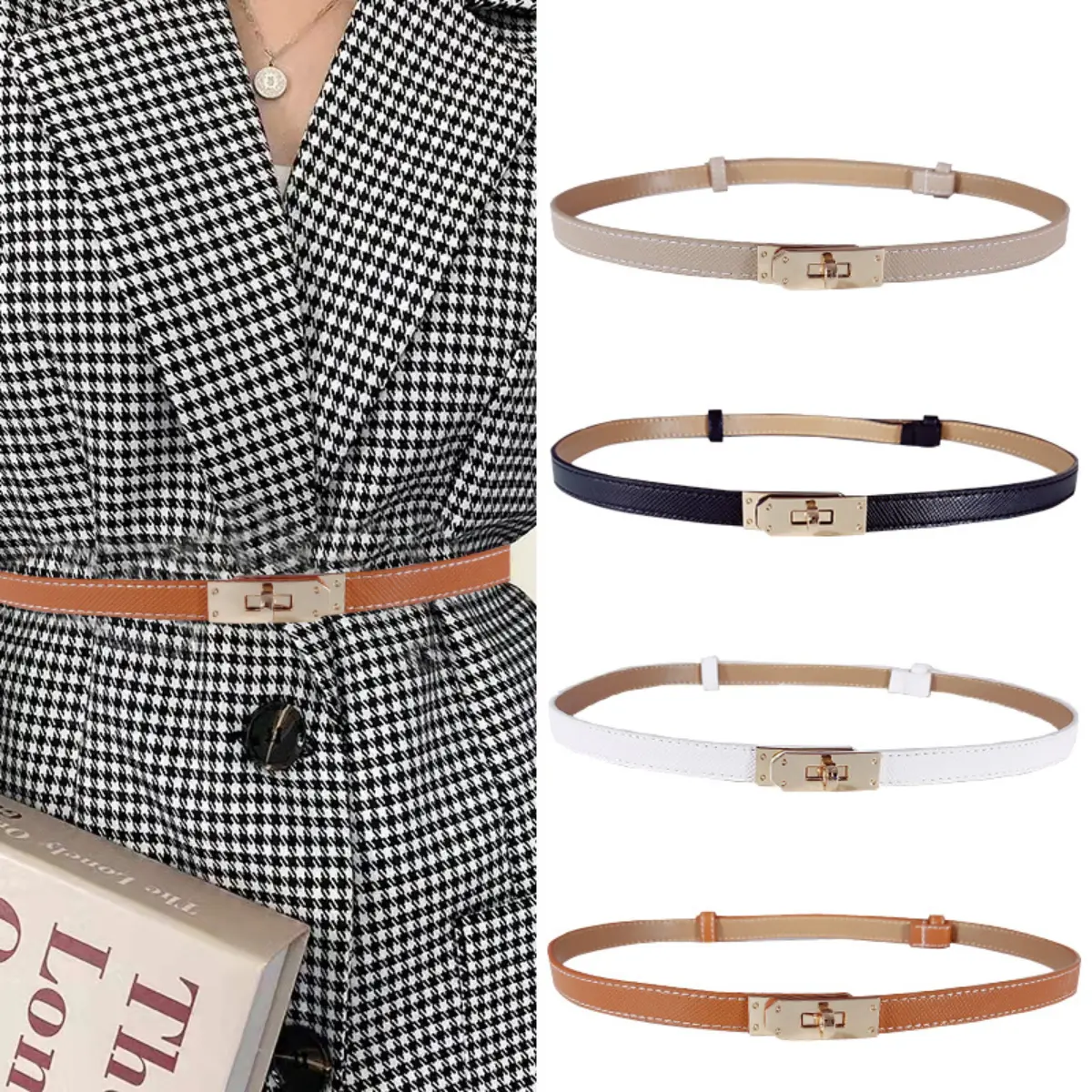 Thin belt women's retro matching skirt, coat, sweater suit, versatile belt, simple gold buckle, Kelly's H belt