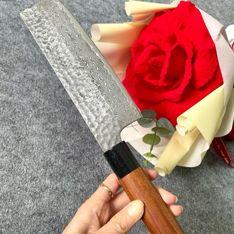 Dao thái Mcus ta thép Da ma cus 67 lớp không rỉ, thái thịt cá, cán gỗ, chiều dài 30cm