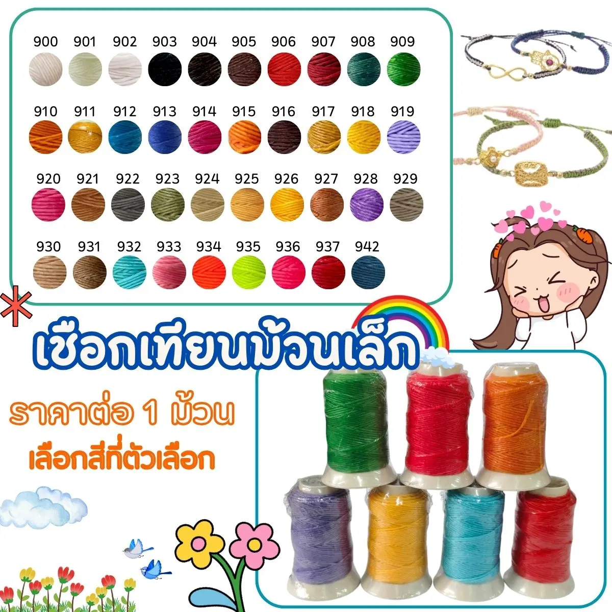 เชือกเทียน ม้วนเล็ก 0.8มิล เบอร์2 ยาว30เมตร เชือก ถัก สร้อย มาคราเม่ พวงกุญแจ ด้ายเทียน ด้าย เย็บหนัง หลากหลาย DIY ZX