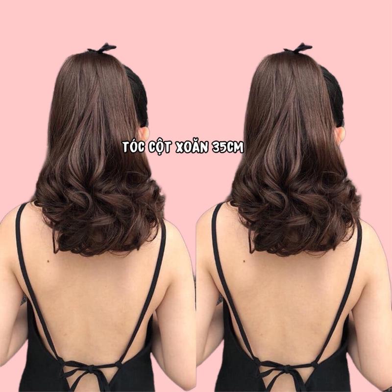 Tóc cột xoăn ngắn 35cm bên trong có ghim cài, dạng dây buộc nơ xinh xắn chất tơ mềm mượt Tóc Giả