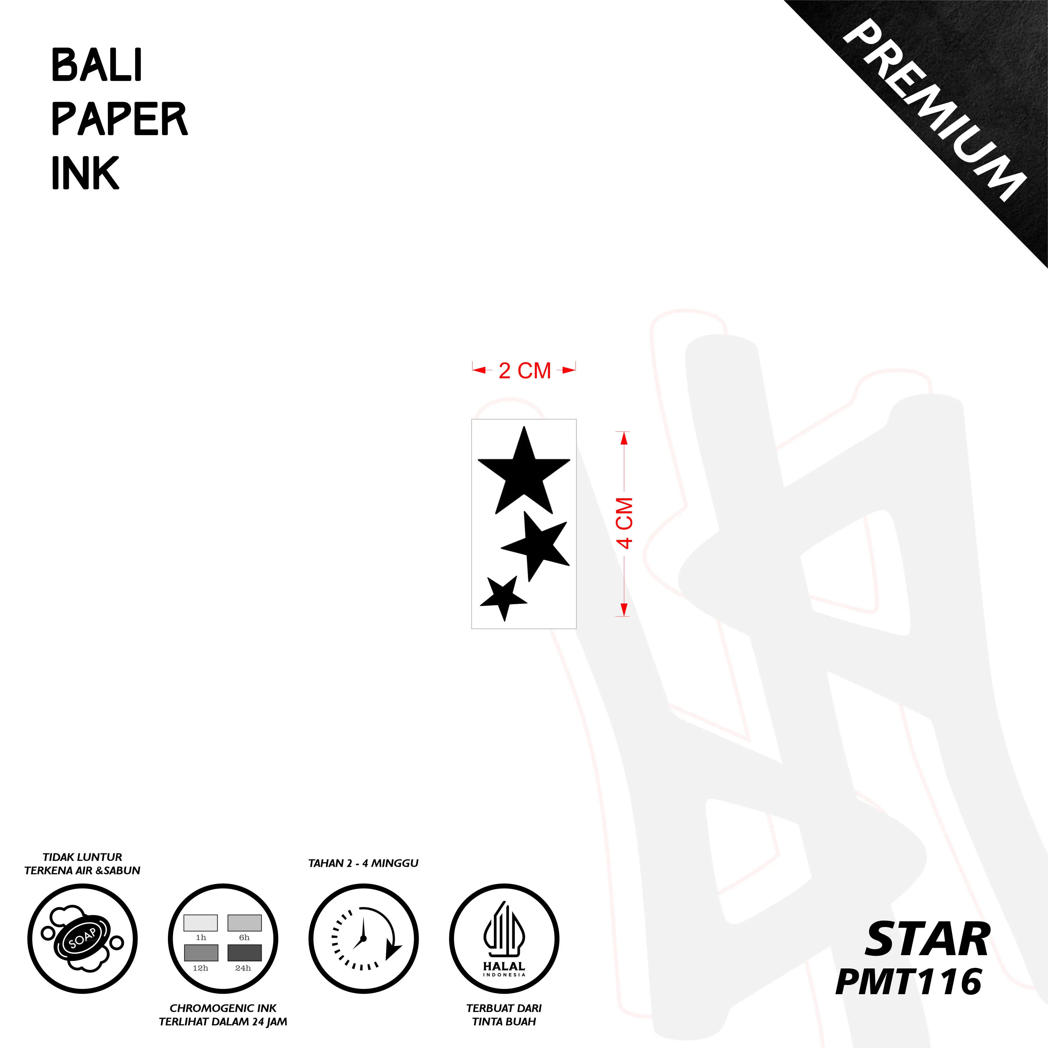 PMT116 Bintang Tatto Temporer Premium Fruit Ink Bali Paper Ink